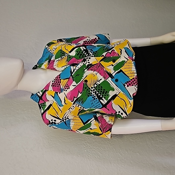 VTG JORDAN 1980s Colorful Graffiti Blouson Blouse - Picture 2 of 8